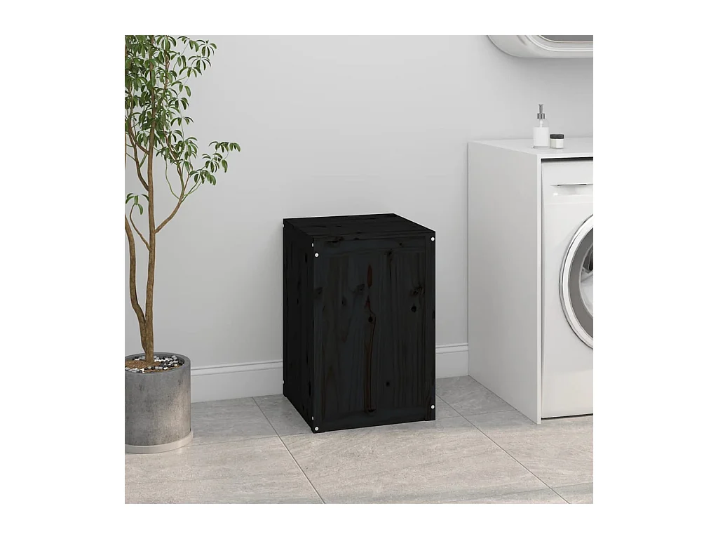 Boîte à linge Noir 44x44x66 cm Bois massif de pin