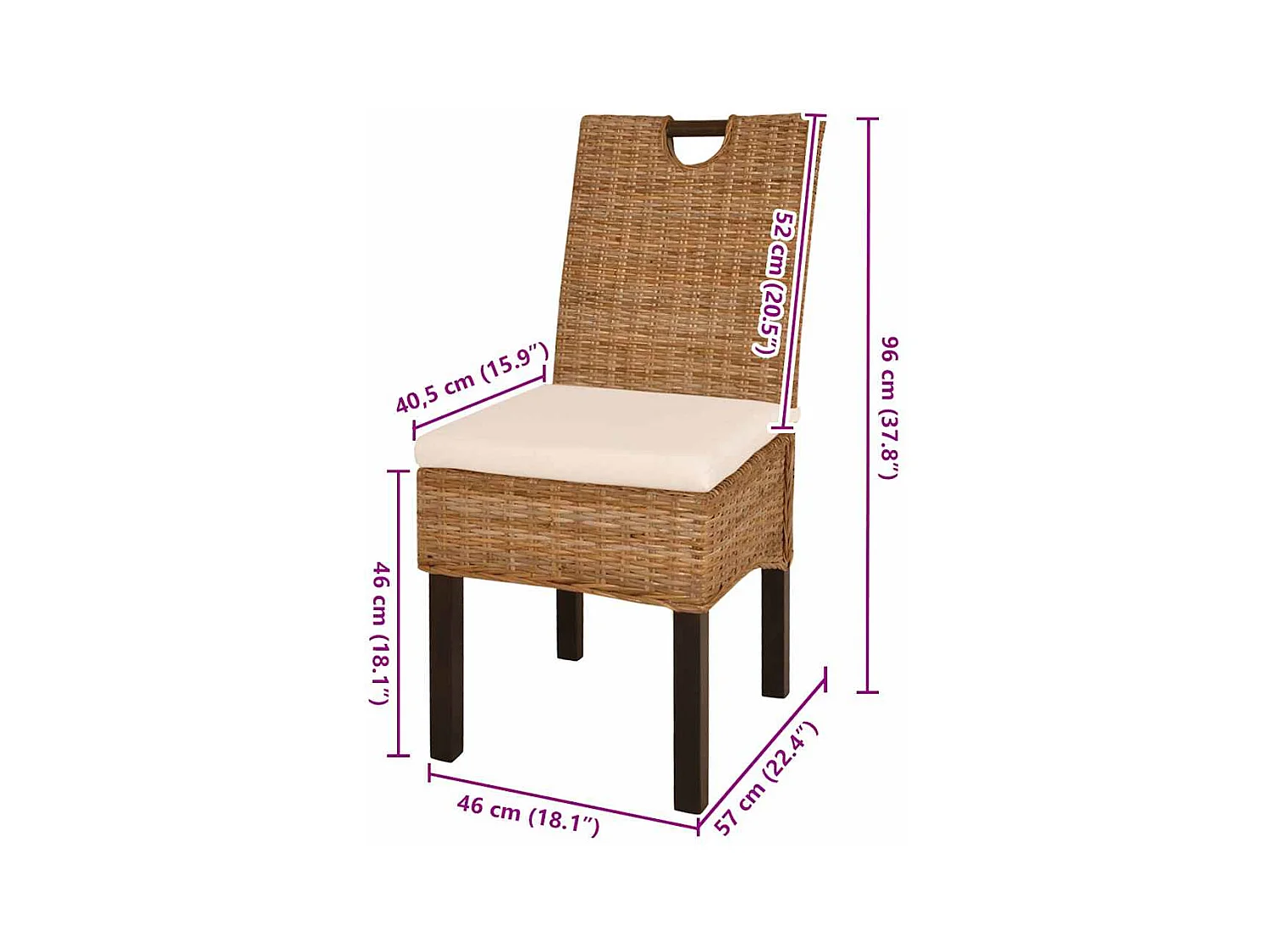 Chaises à manger lot de 2 rotin Kubu bois de manguier