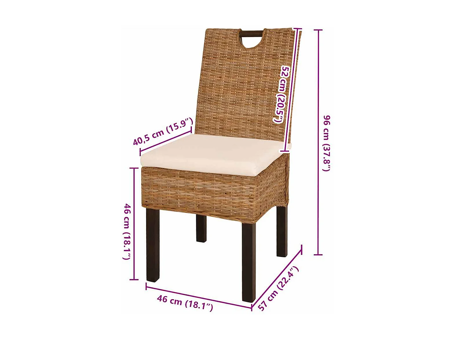 Chaises à manger lot de 2 rotin Kubu bois de manguier