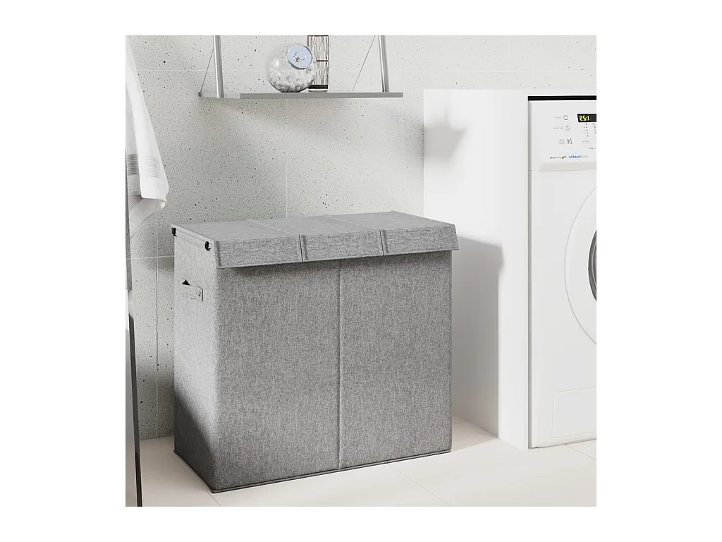 Cesto portabiancheria pieghevole grigio 64,5x34,5x59 cm tessuto finto lino