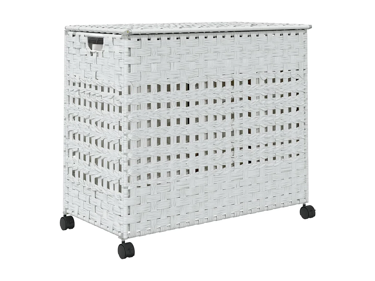 Cesto portabiancheria con ruote bianco 66x35x60 cm resina intrecciata