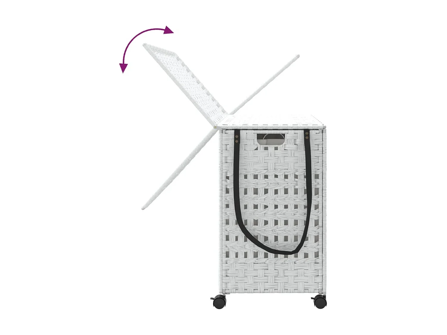 Cesto portabiancheria con ruote bianco 66x35x60 cm resina intrecciata