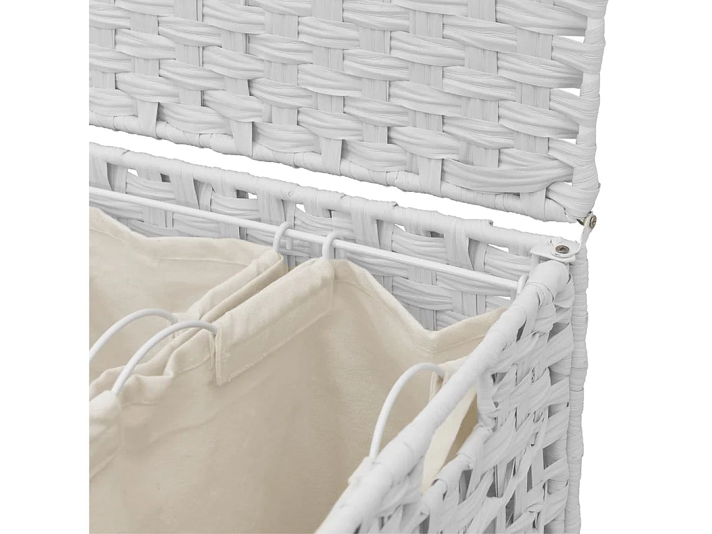 Panier à linge avec roulettes blanc 66x35x60 cm résine tressée