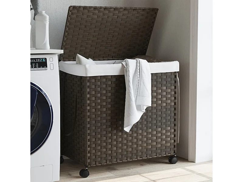 Cesto portabiancheria con ruote marrone scuro 60x35x60,5 cm