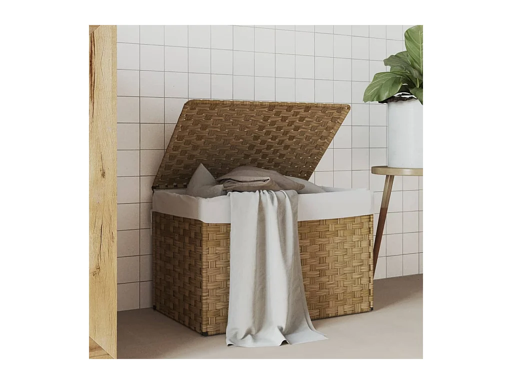 Panier à linge avec couvercle 55,5x35x34 cm résine tressée