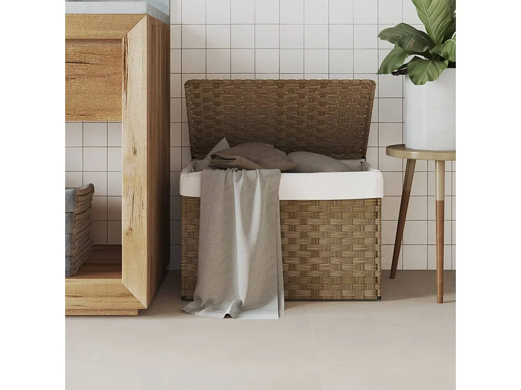 Panier à linge avec couvercle 55,5x35x34 cm résine tressée