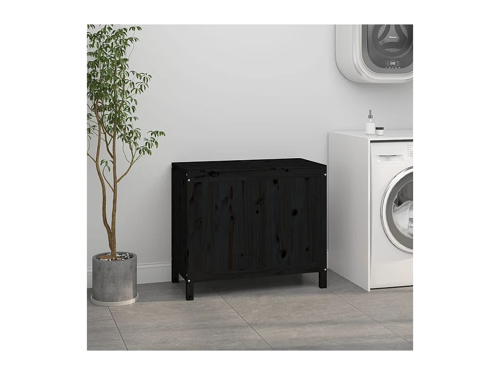 Contenitore per biancheria nero 88,5x44x76 cm in legno massello di pino