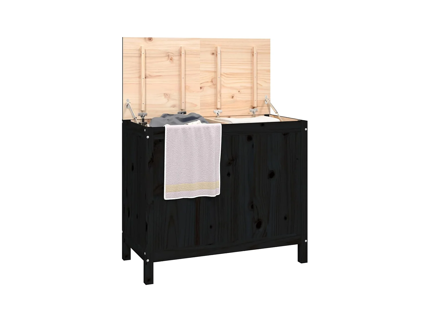 Contenitore per biancheria nero 88,5x44x76 cm in legno massello di pino