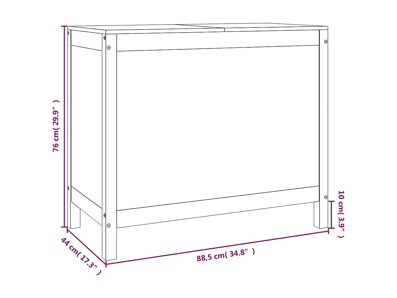 Contenitore per biancheria nero 88,5x44x76 cm in legno massello di pino