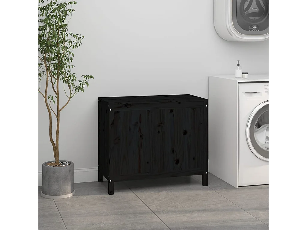 Boîte à linge Noir 88,5x44x76 cm Bois massif de pin
