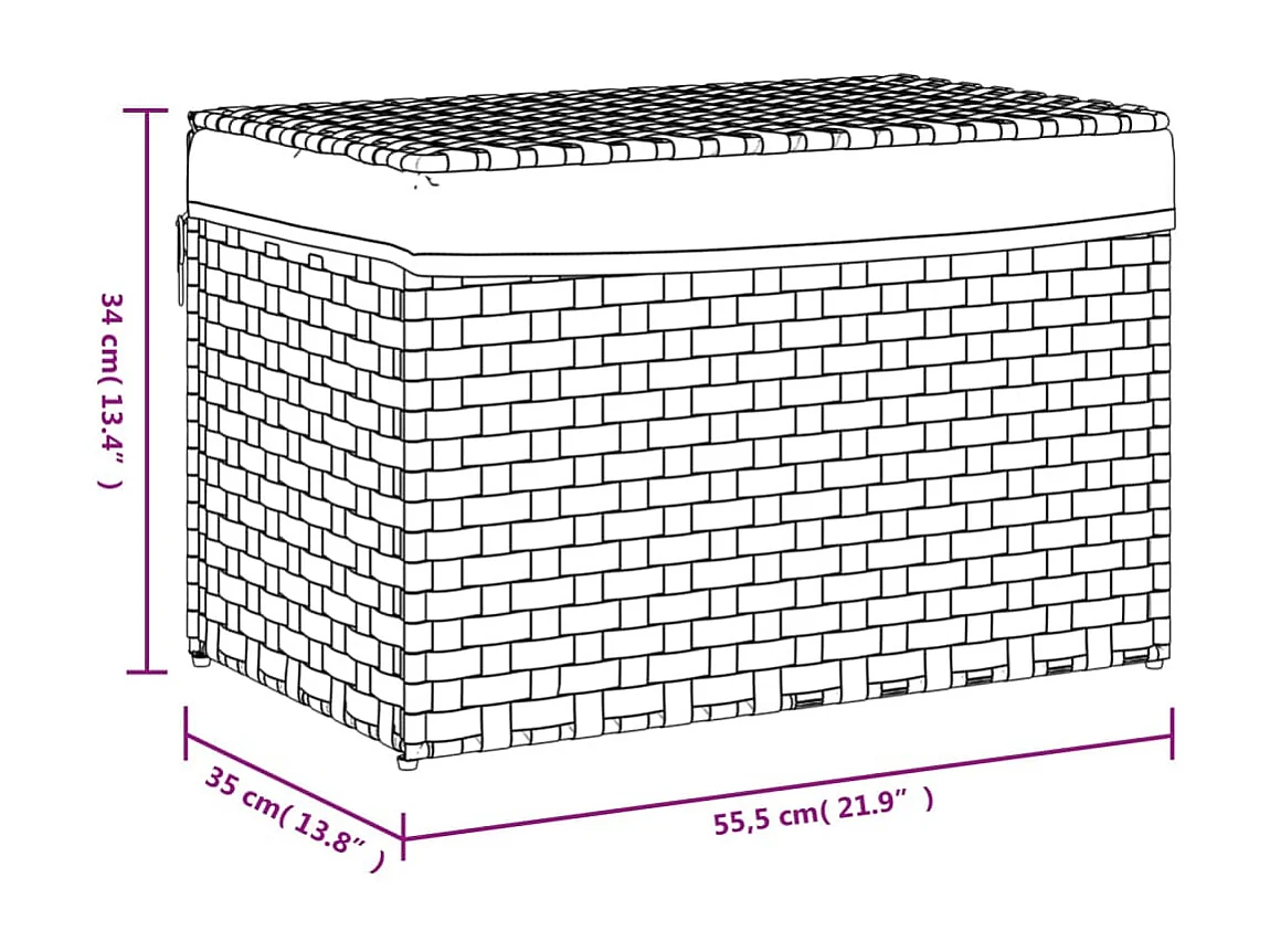Cesto portabiancheria con coperchio grigio 55,5x35x34 cm in resina intrecciata