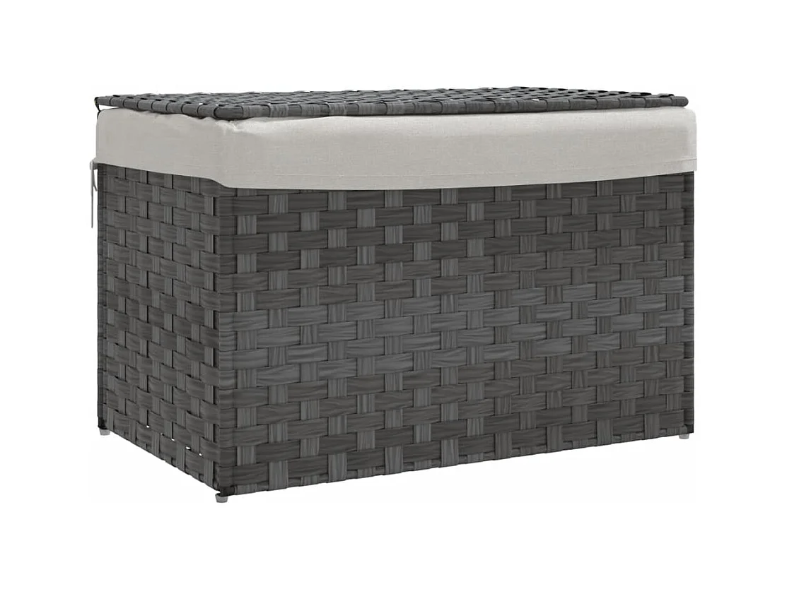 Panier à linge avec couvercle gris 55,5x35x34 cm résine tressée
