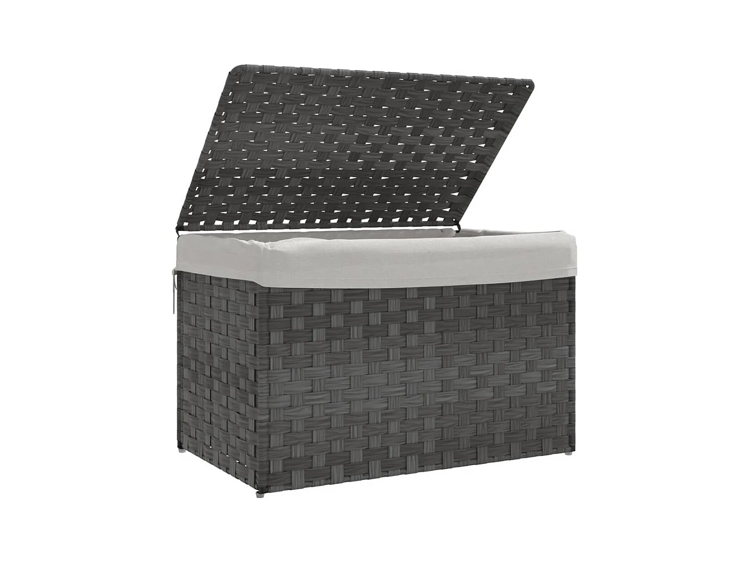 Panier à linge avec couvercle gris 55,5x35x34 cm résine tressée