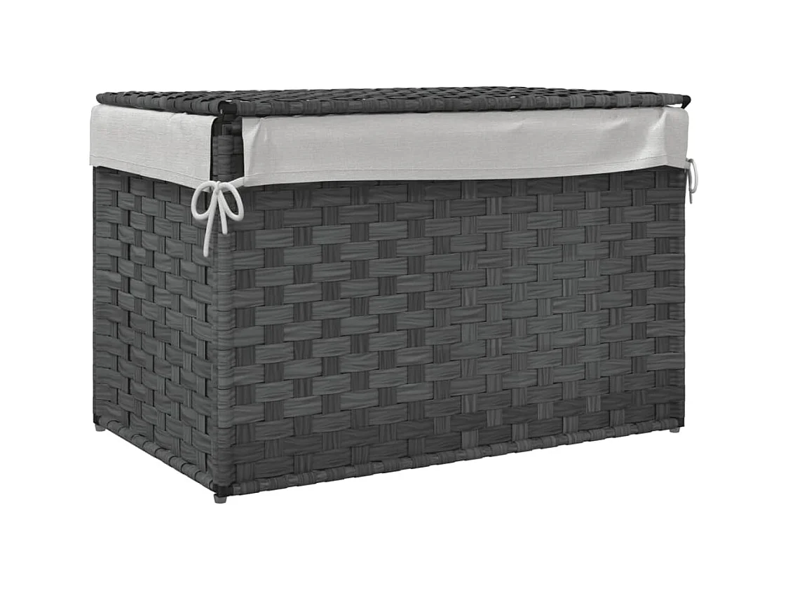 Panier à linge avec couvercle gris 55,5x35x34 cm résine tressée
