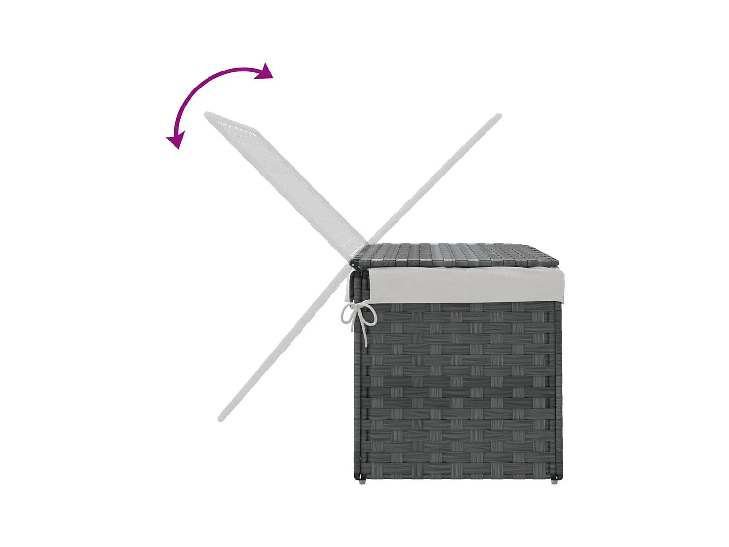 Panier à linge avec couvercle gris 55,5x35x34 cm résine tressée