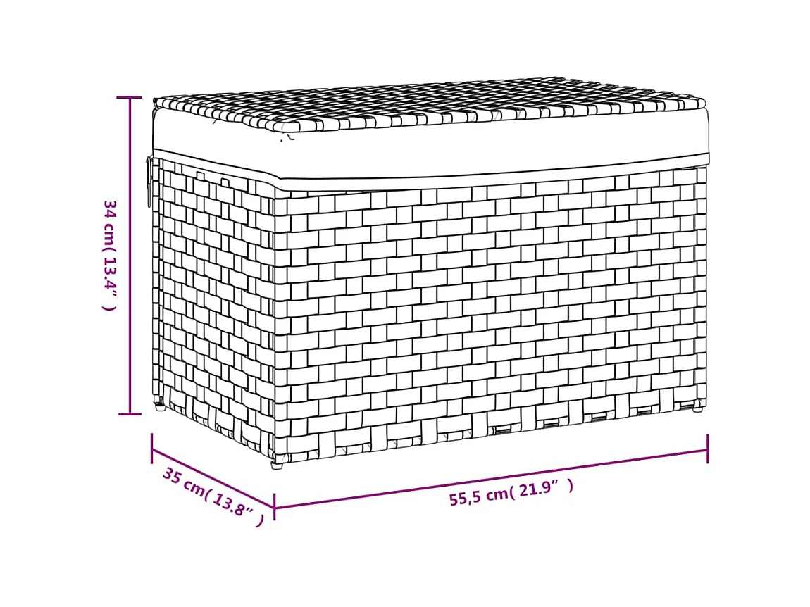 Panier à linge avec couvercle gris 55,5x35x34 cm résine tressée