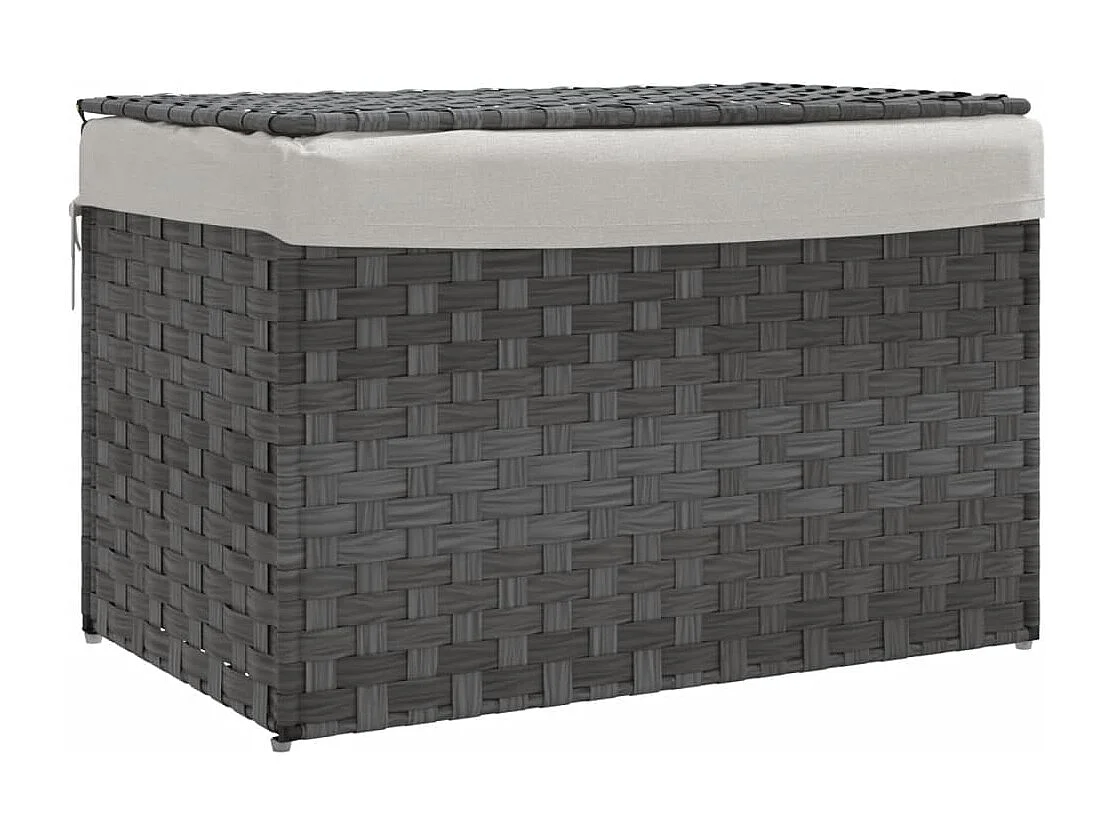 Panier à linge avec couvercle gris 55,5x35x34 cm résine tressée