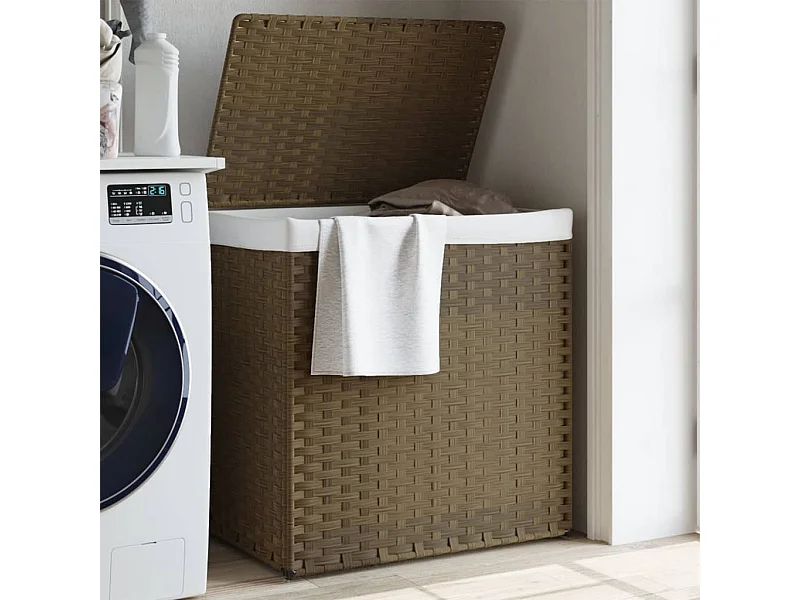 Cesto portabiancheria a 2 scomparti 53x35x57 cm in resina intrecciata