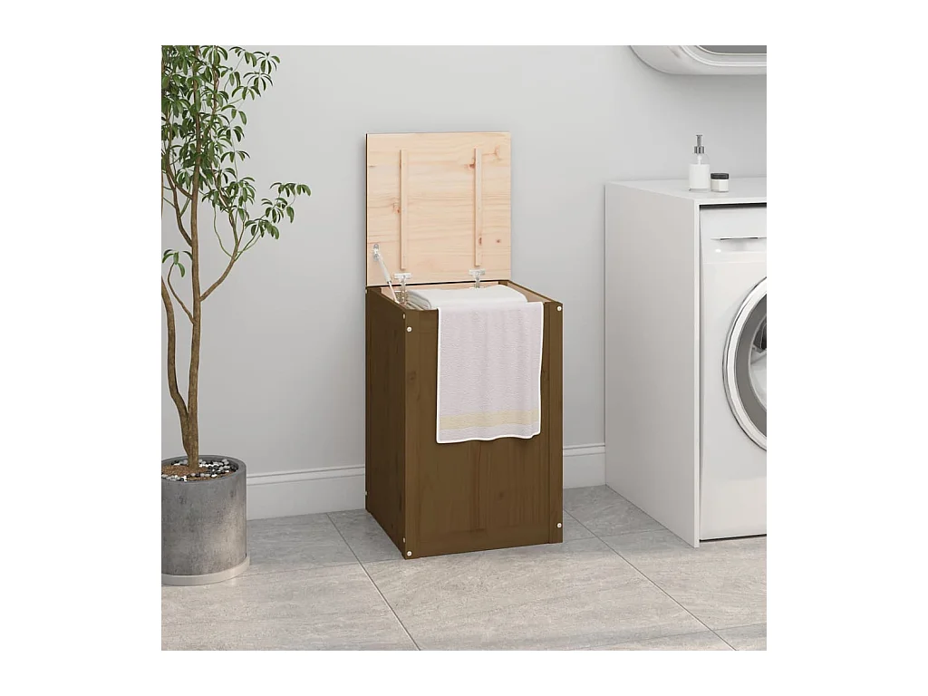 Boîte à linge Marron miel 44x44x66 cm Bois massif de pin