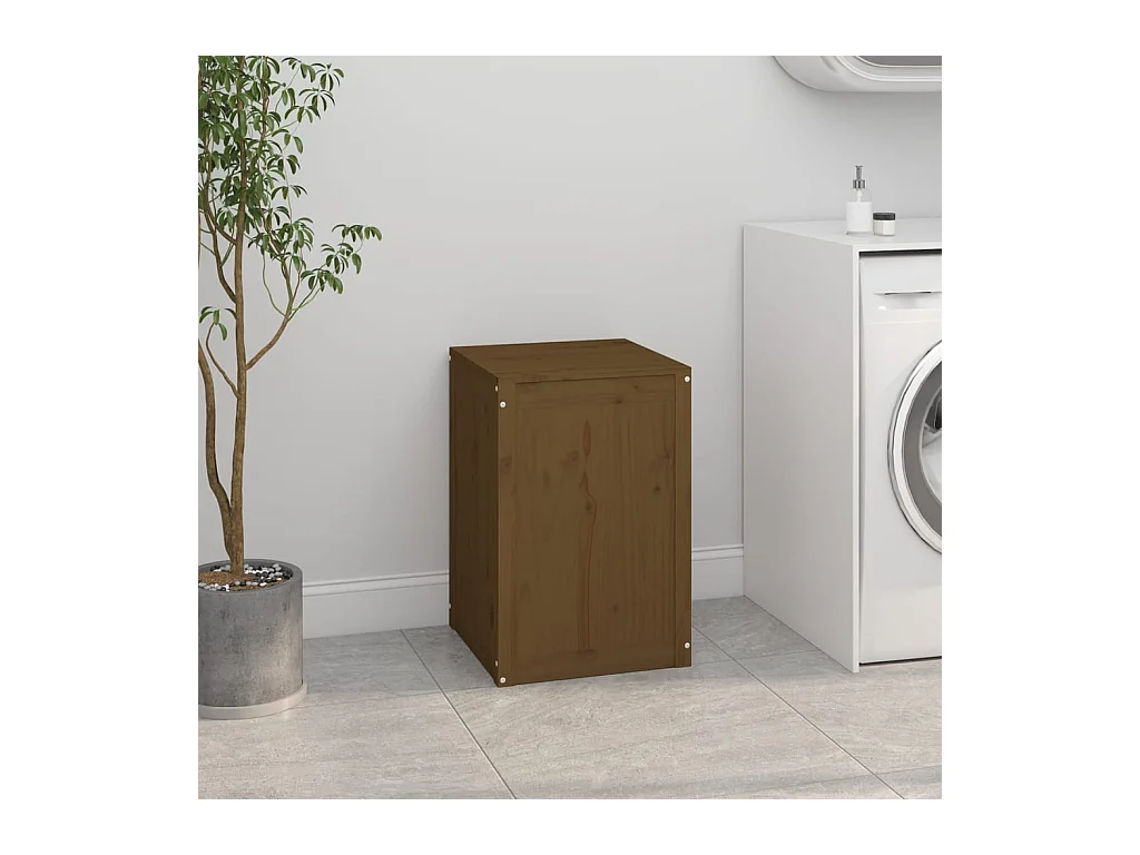 Boîte à linge Marron miel 44x44x66 cm Bois massif de pin