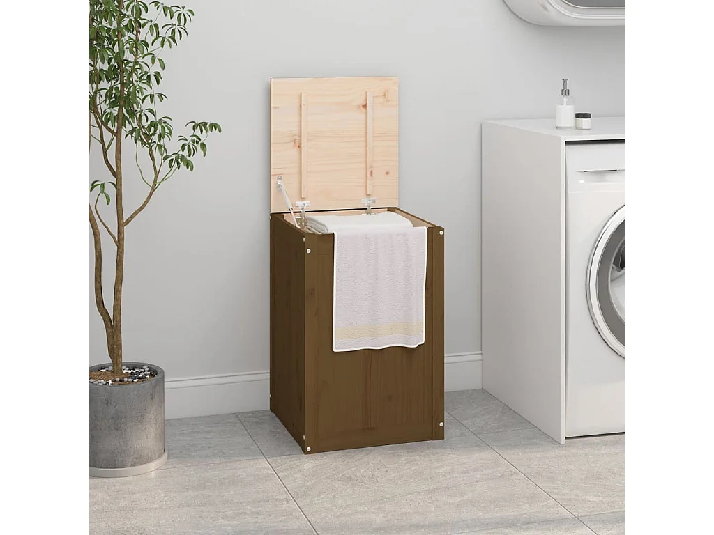 Boîte à linge Marron miel 44x44x66 cm Bois massif de pin