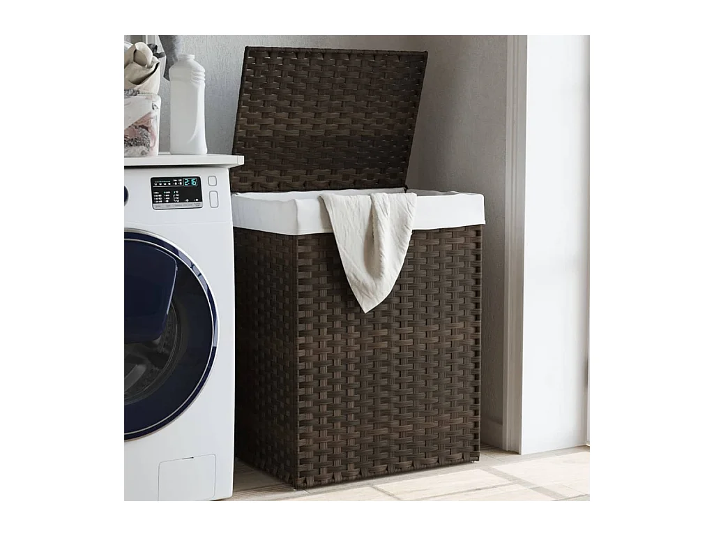 Panier à linge avec couvercle marron foncé résine tressée