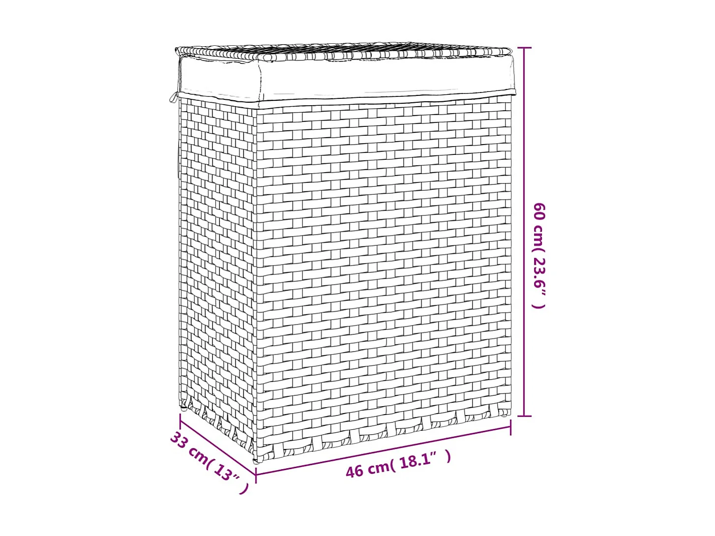 Panier à linge avec couvercle marron foncé résine tressée
