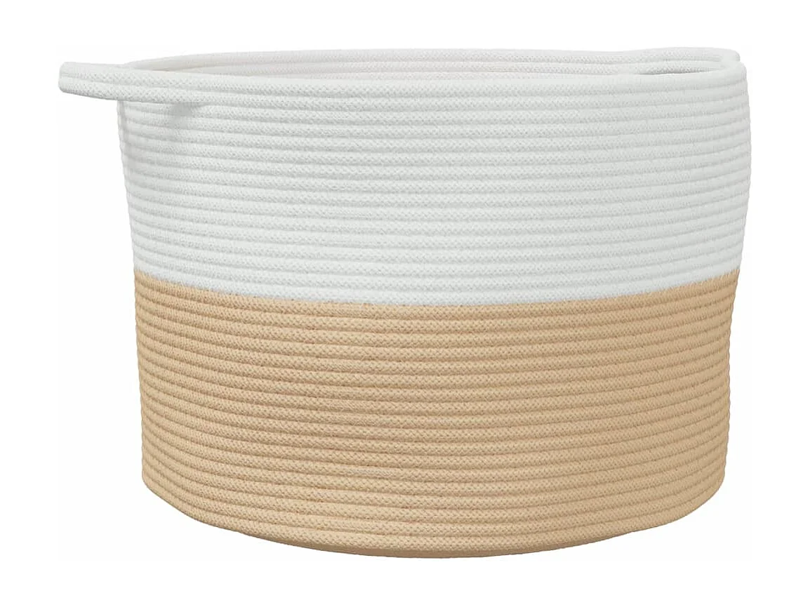 Panier à linge beige et blanc Ø55x36 cm coton