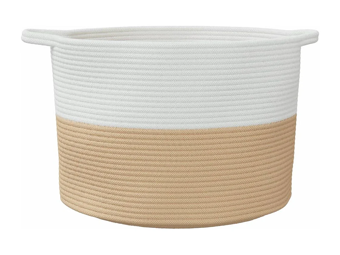 Panier à linge beige et blanc Ø55x36 cm coton