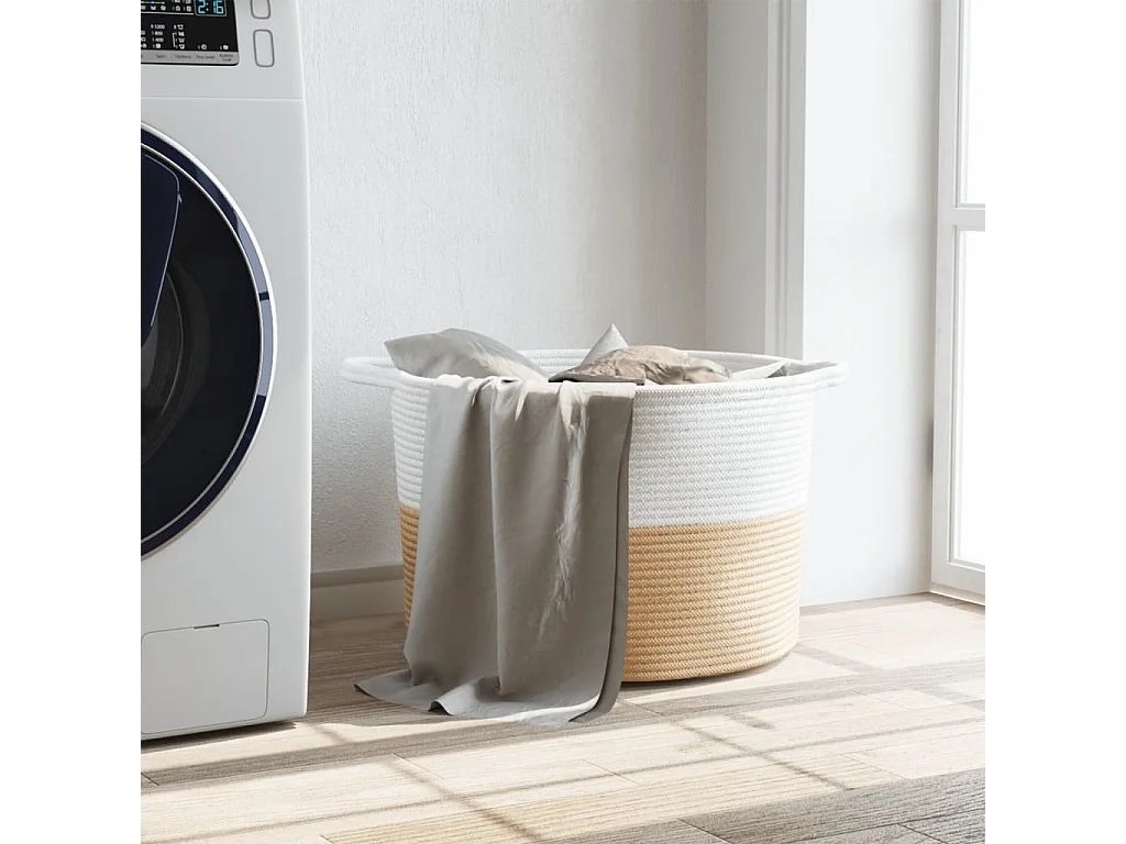 Cesto portabiancheria beige e bianco Ø55x36 cm cotone