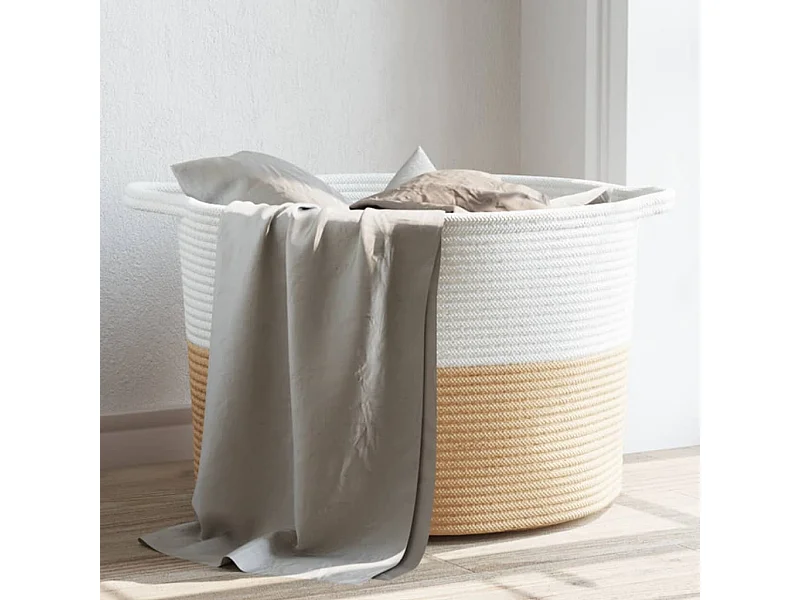 Beige-weißer Wäschekorb Ø55x36 cm Baumwolle