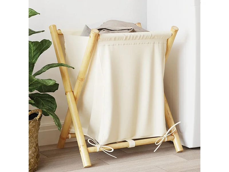 Panier à linge blanc crème 45x55x63,5 cm bambou