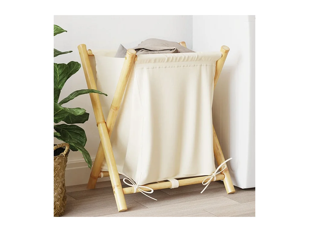 Panier à linge blanc crème 45x55x63,5 cm bambou