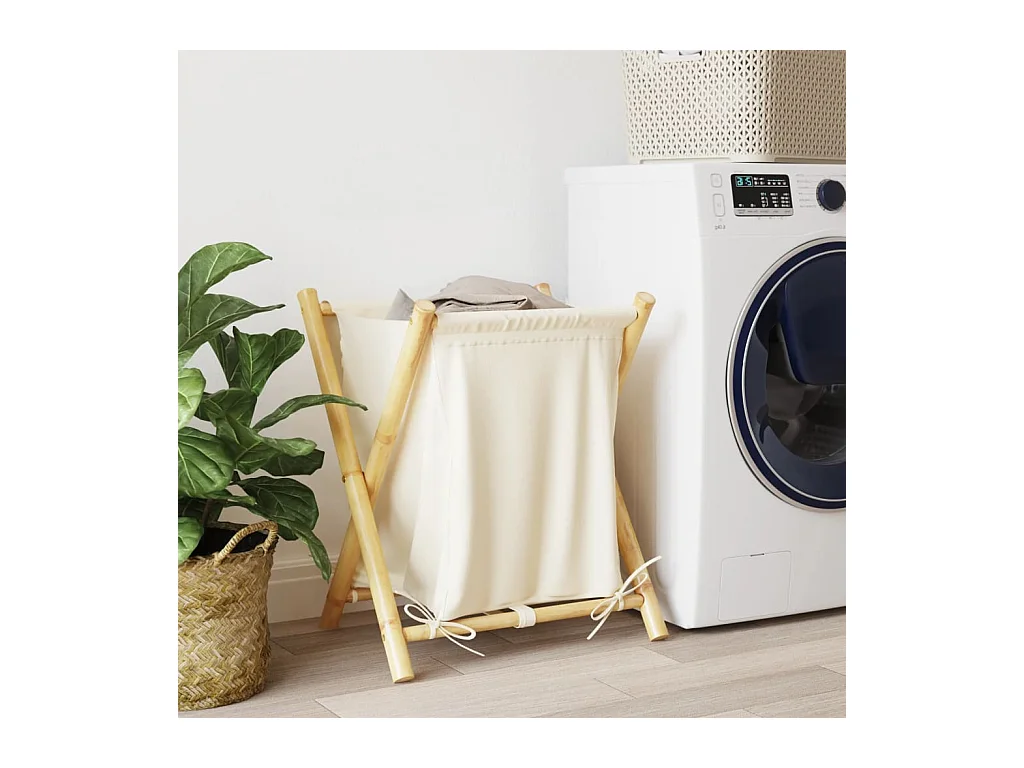 Panier à linge blanc crème 45x55x63,5 cm bambou