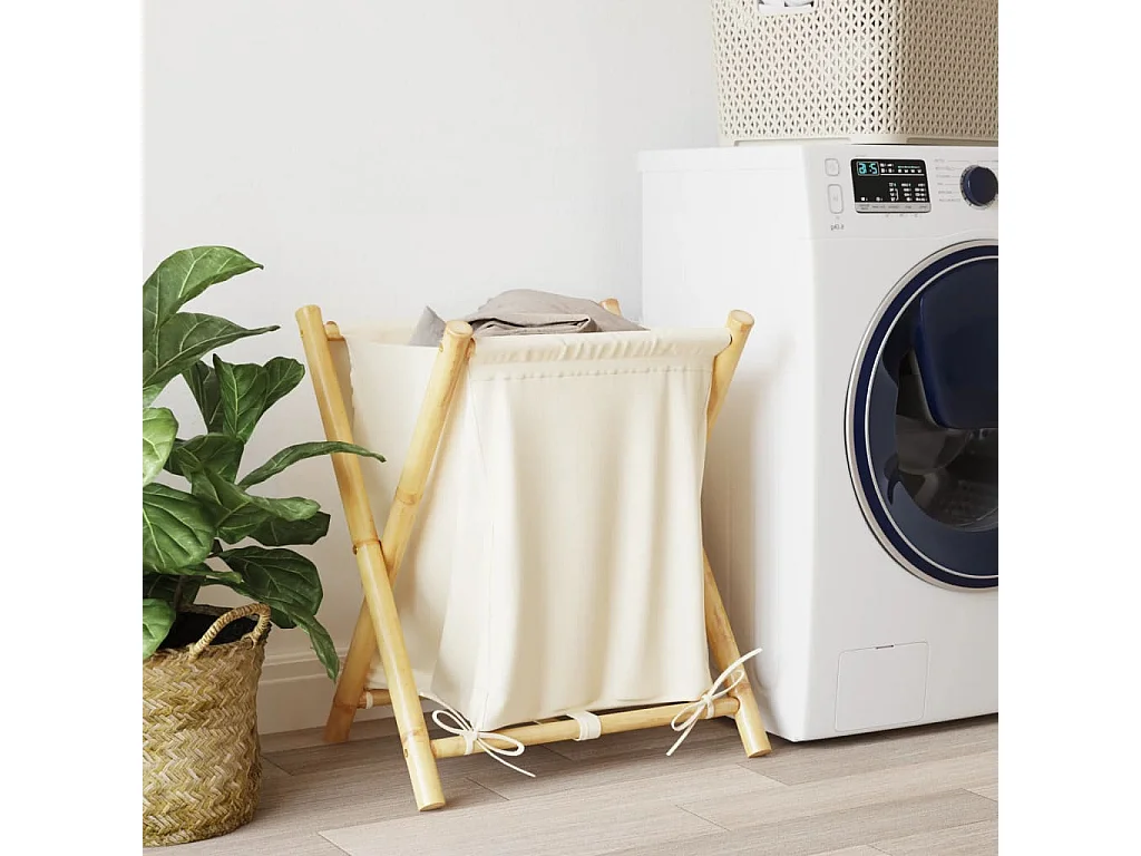 Panier à linge blanc crème 45x55x63,5 cm bambou