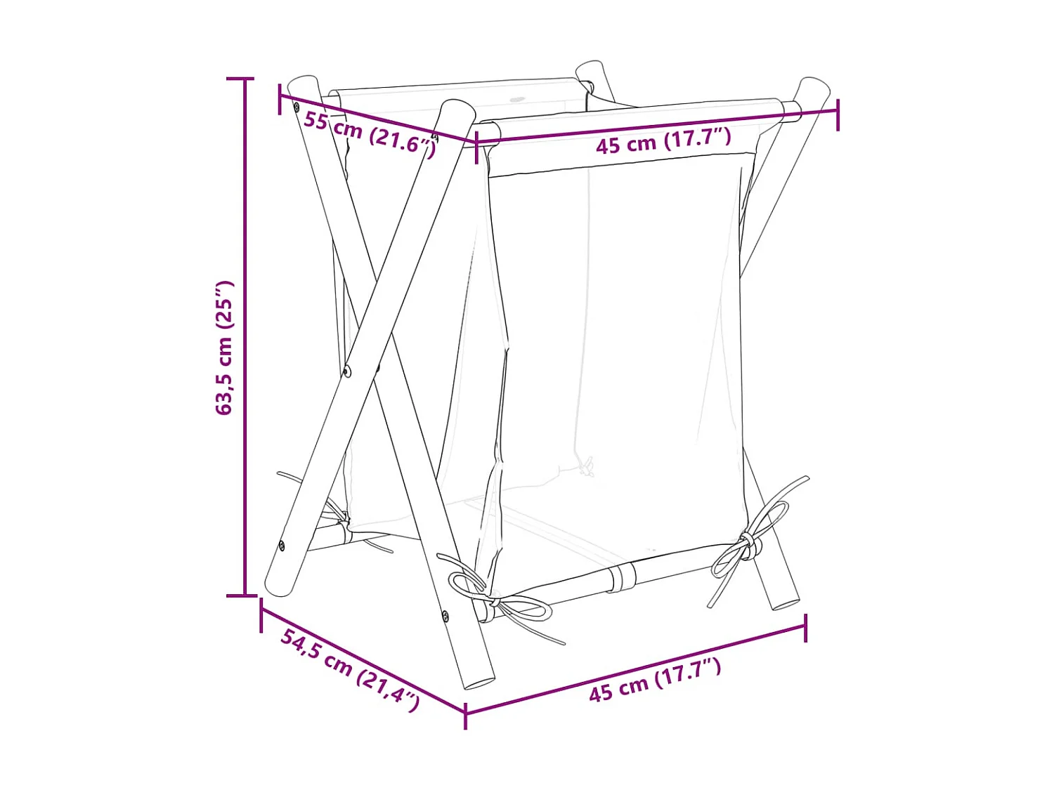 Panier à linge blanc crème 45x55x63,5 cm bambou
