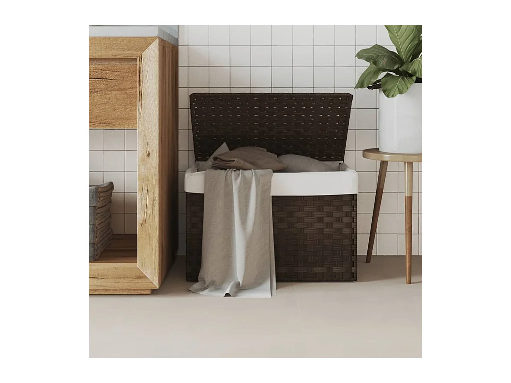 Panier à linge avec couvercle marron foncé résine tressée