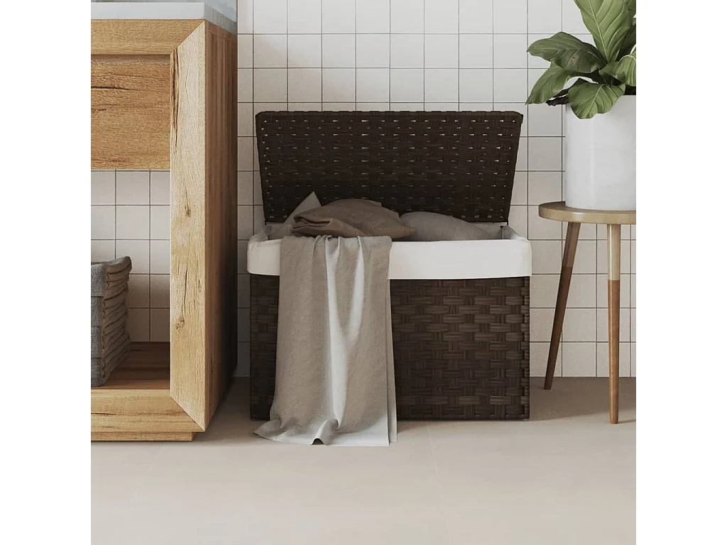 Cesta para ropa con tapa de resina tejida marrón oscuro