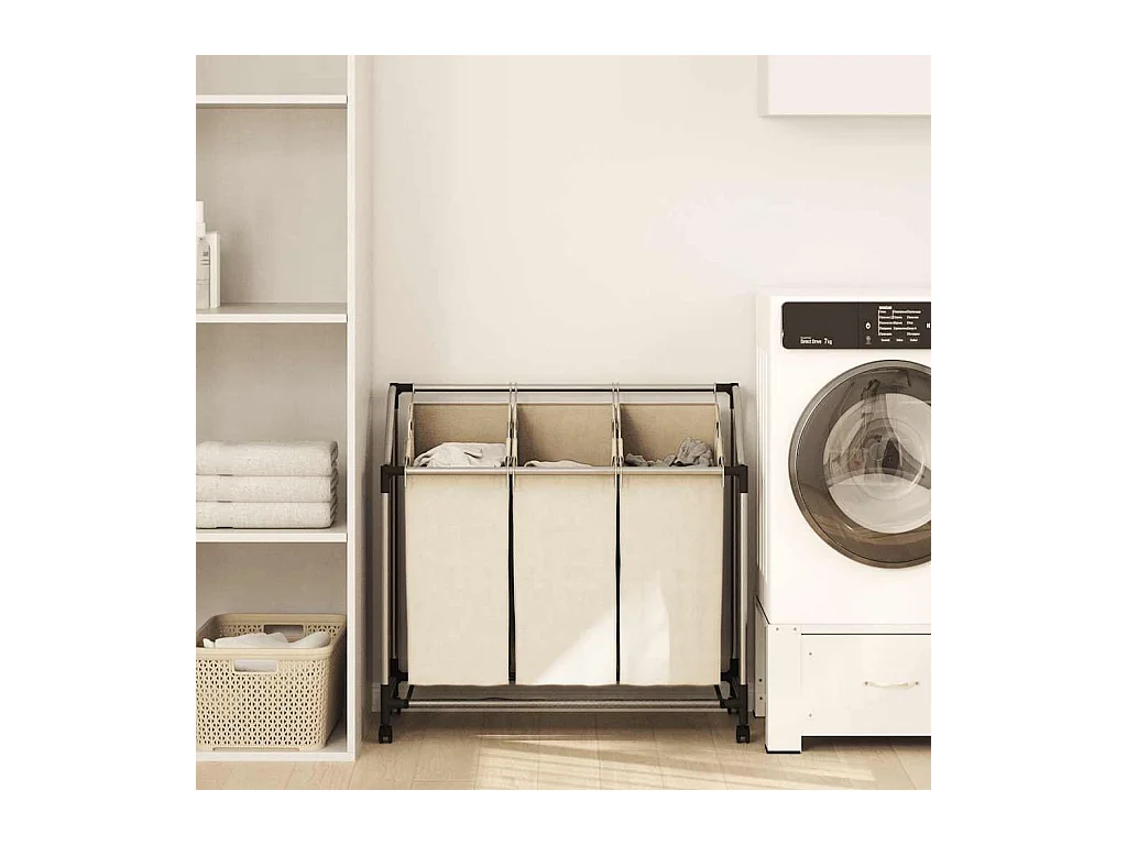 Separatore per biancheria con 3 sacchi in acciaio crema