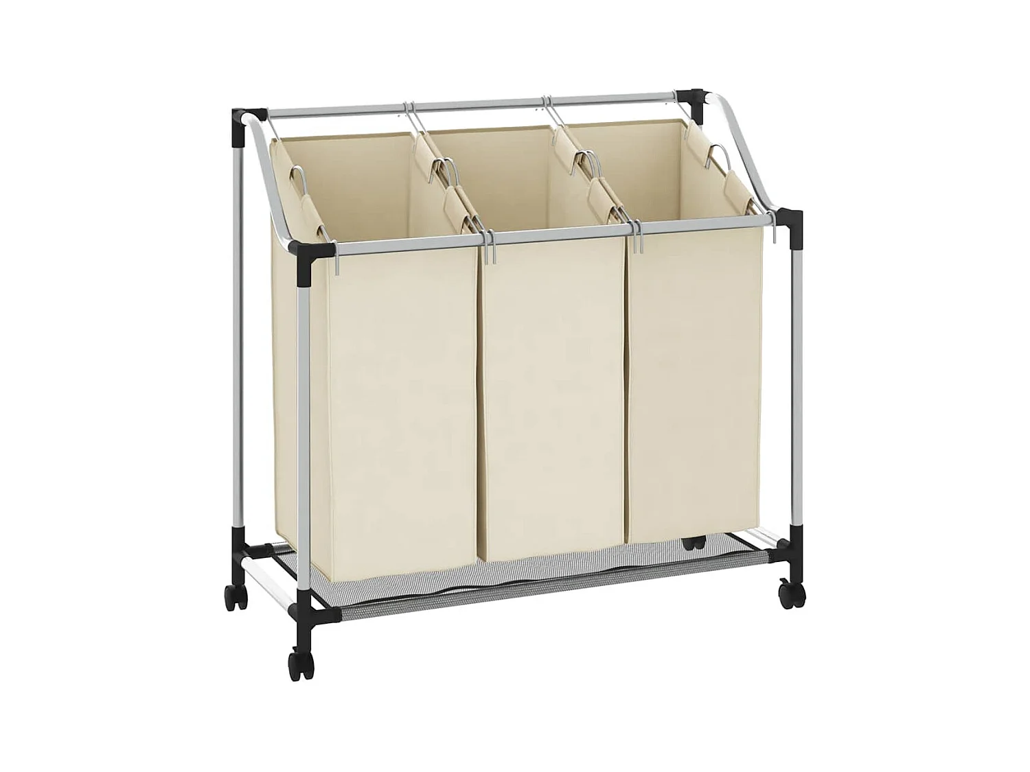 Separatore per biancheria con 3 sacchi in acciaio crema