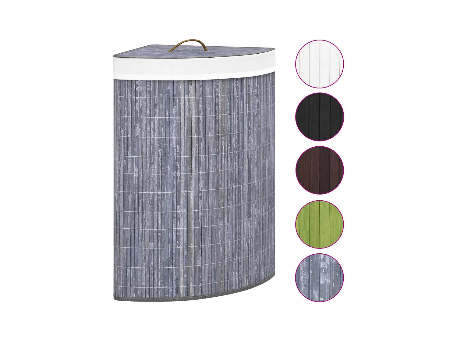 Panier à linge d'angle Bambou Gris 60 L