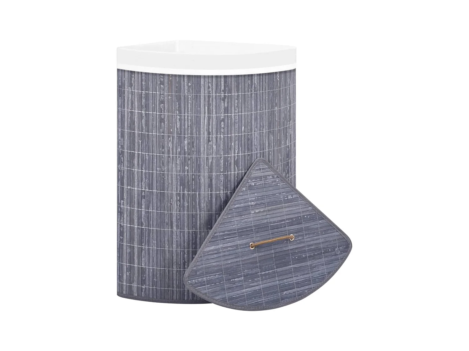 Panier à linge d'angle Bambou Gris 60 L