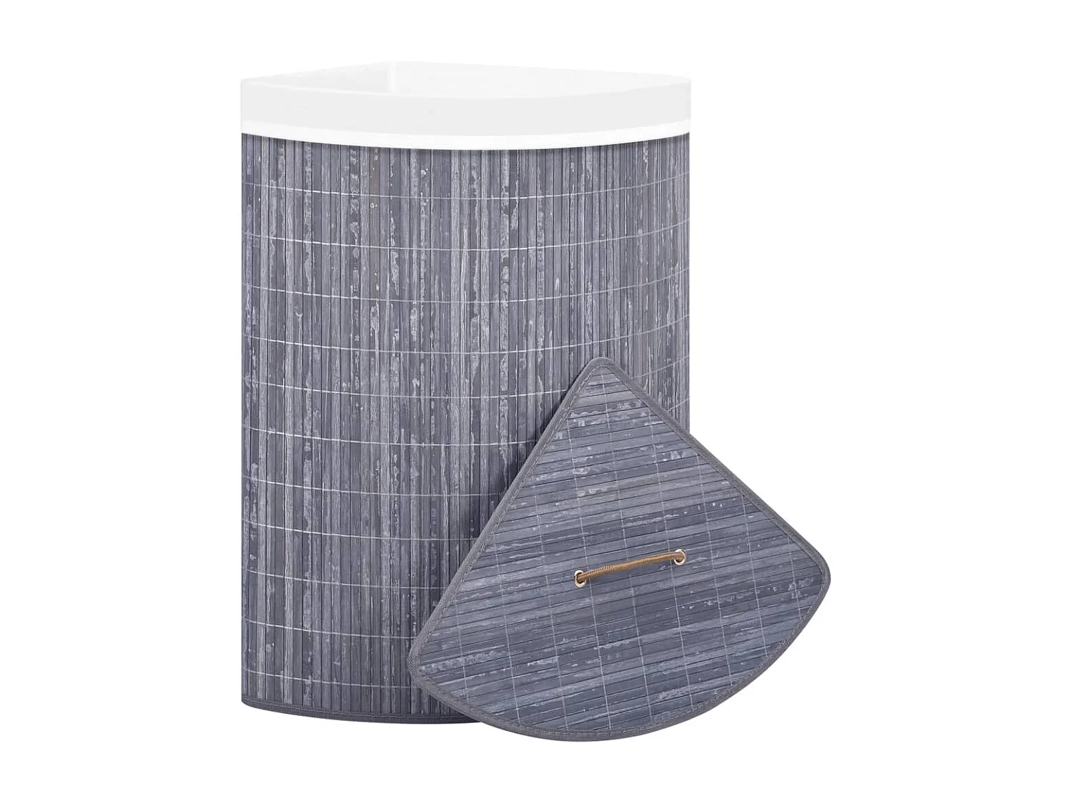 Panier à linge d'angle Bambou Gris 60 L