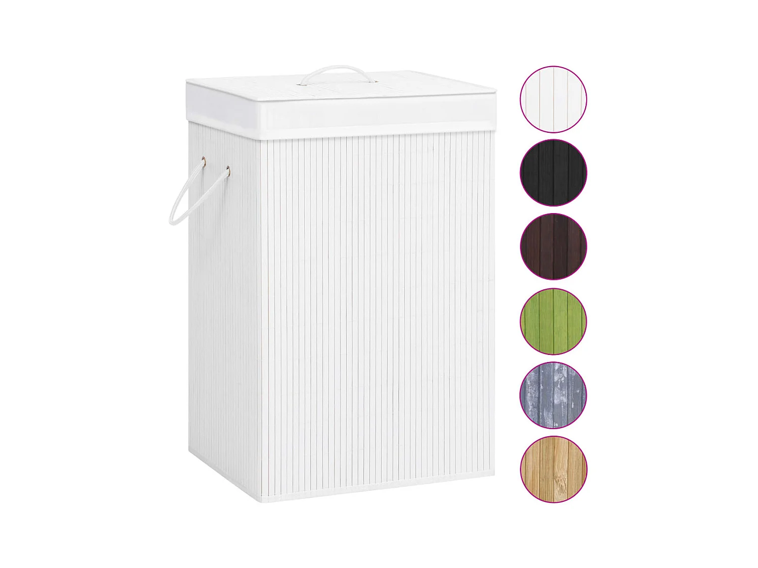 Panier à linge avec 2 sections bambou blanc 72 L