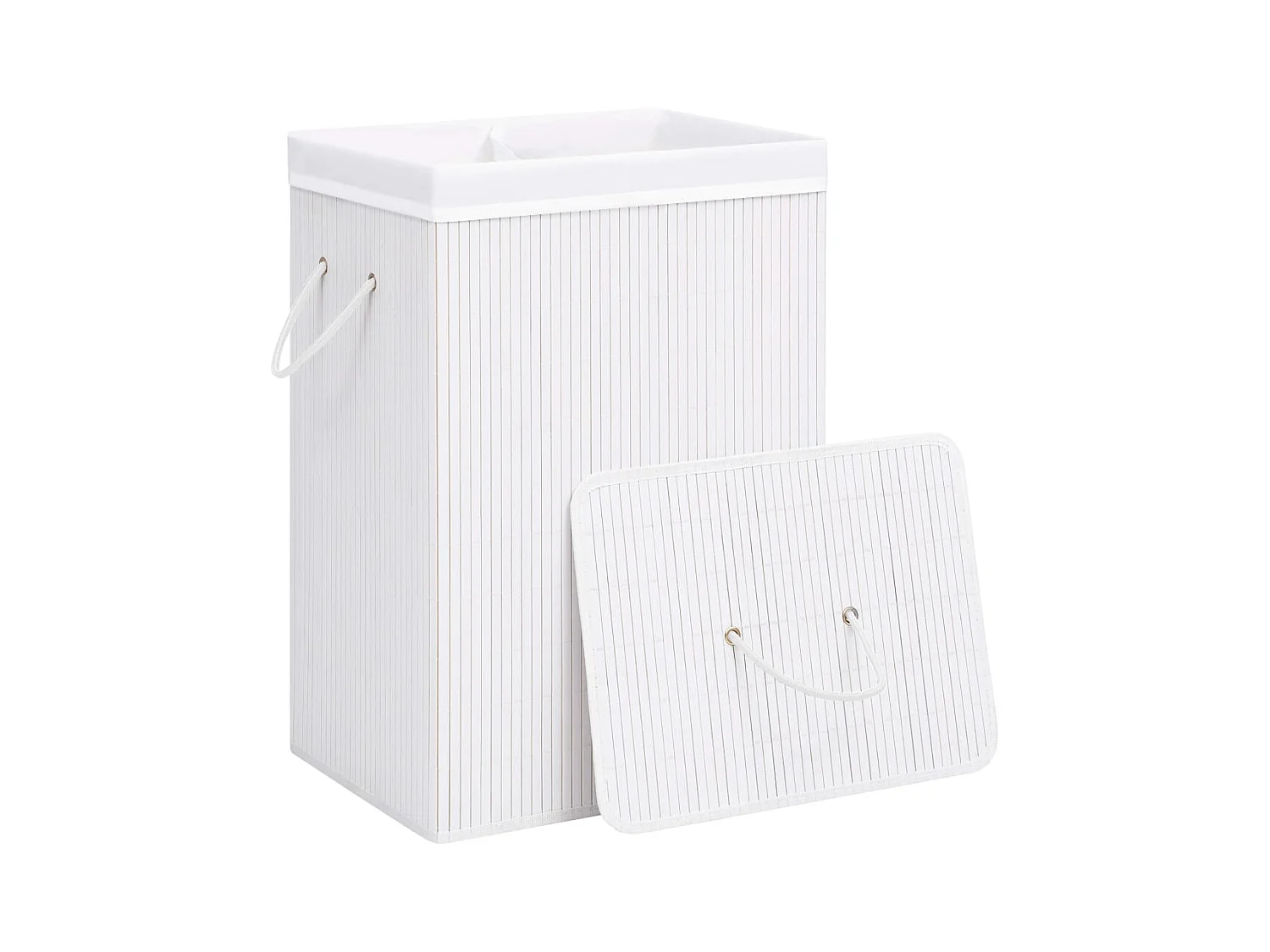 Panier à linge avec 2 sections bambou blanc 72 L