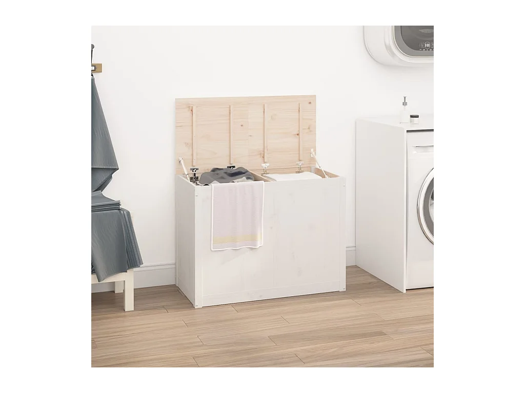 Boîte à linge Blanc 88,5x44x66 cm Bois massif de pin