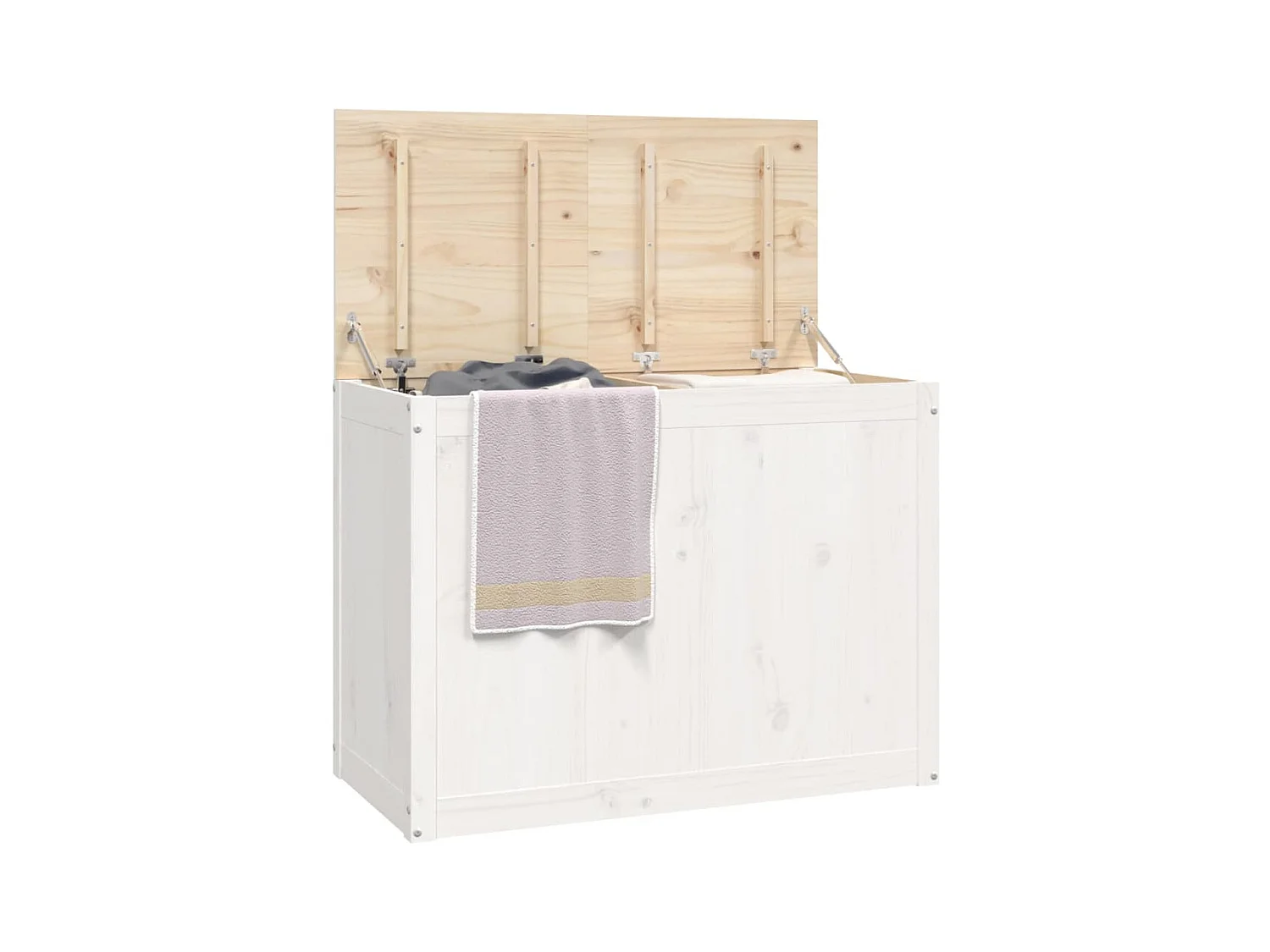 Boîte à linge Blanc 88,5x44x66 cm Bois massif de pin