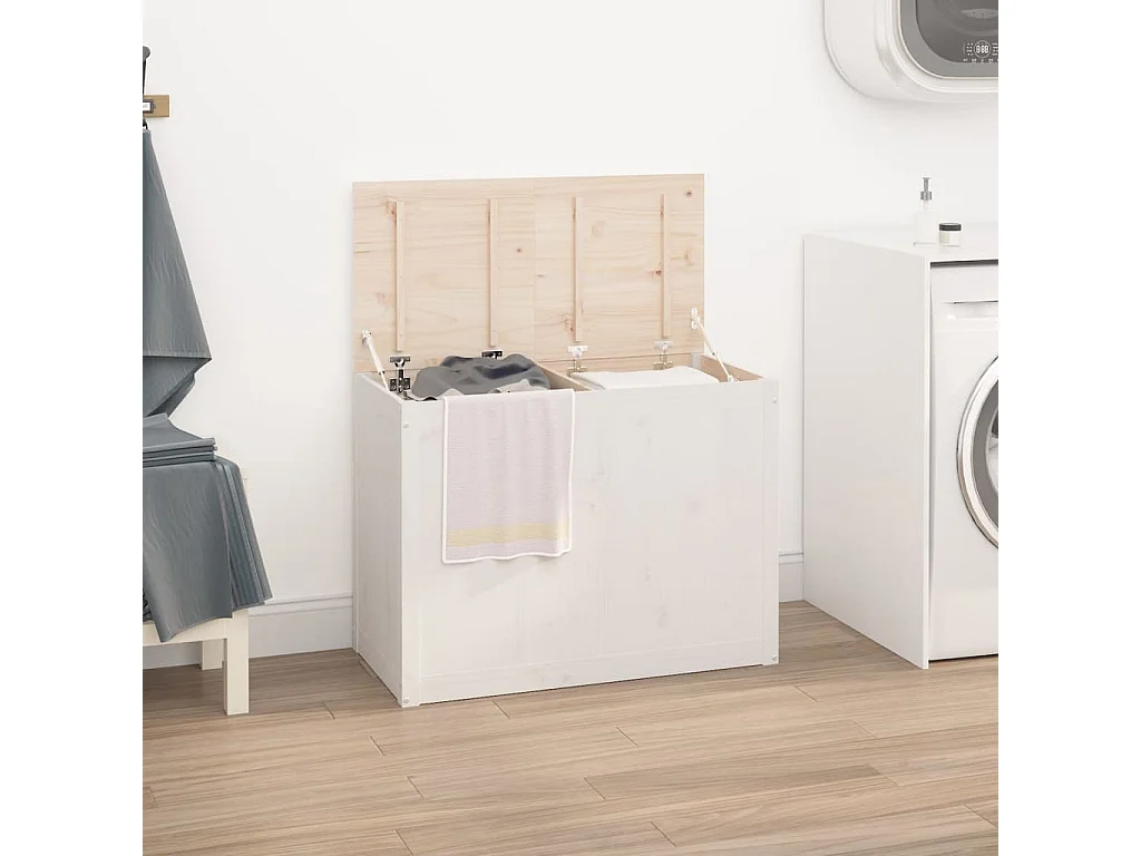 Boîte à linge Blanc 88,5x44x66 cm Bois massif de pin