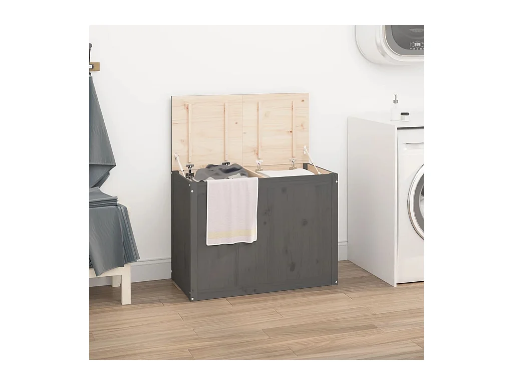 Boîte à linge Gris 88,5x44x66 cm Bois massif de pin