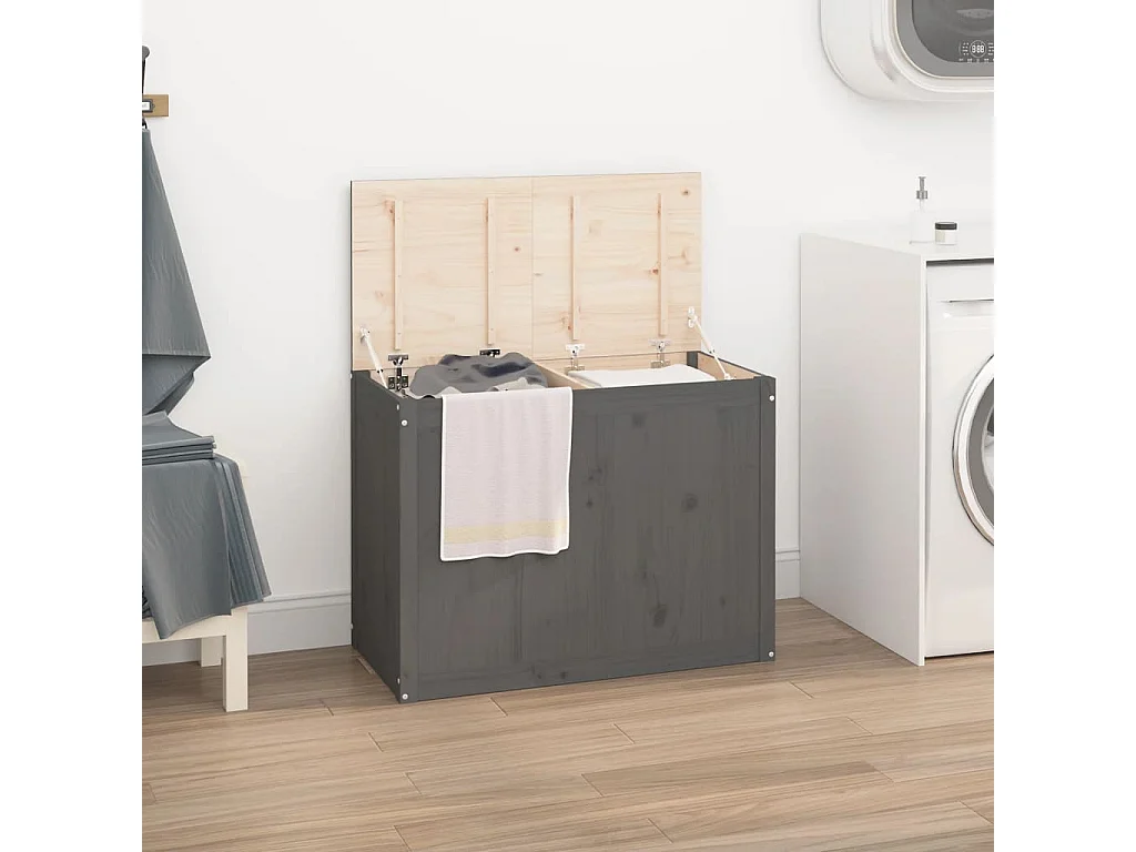 Boîte à linge Gris 88,5x44x66 cm Bois massif de pin